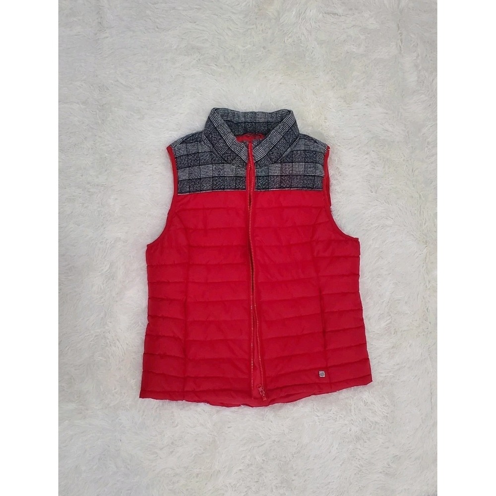 Ruff Hewn Puffer Vest Women's Size Medium Red Black Tweed Full Zip